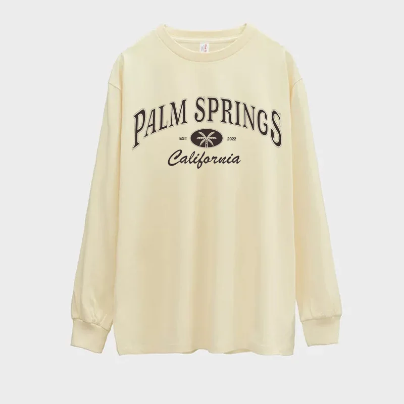 

Palm Springs California EST 2022 Letters Printing Vintage Long Sleeve T shirts Men Women Street Fashion Autumn New Cotton Tees