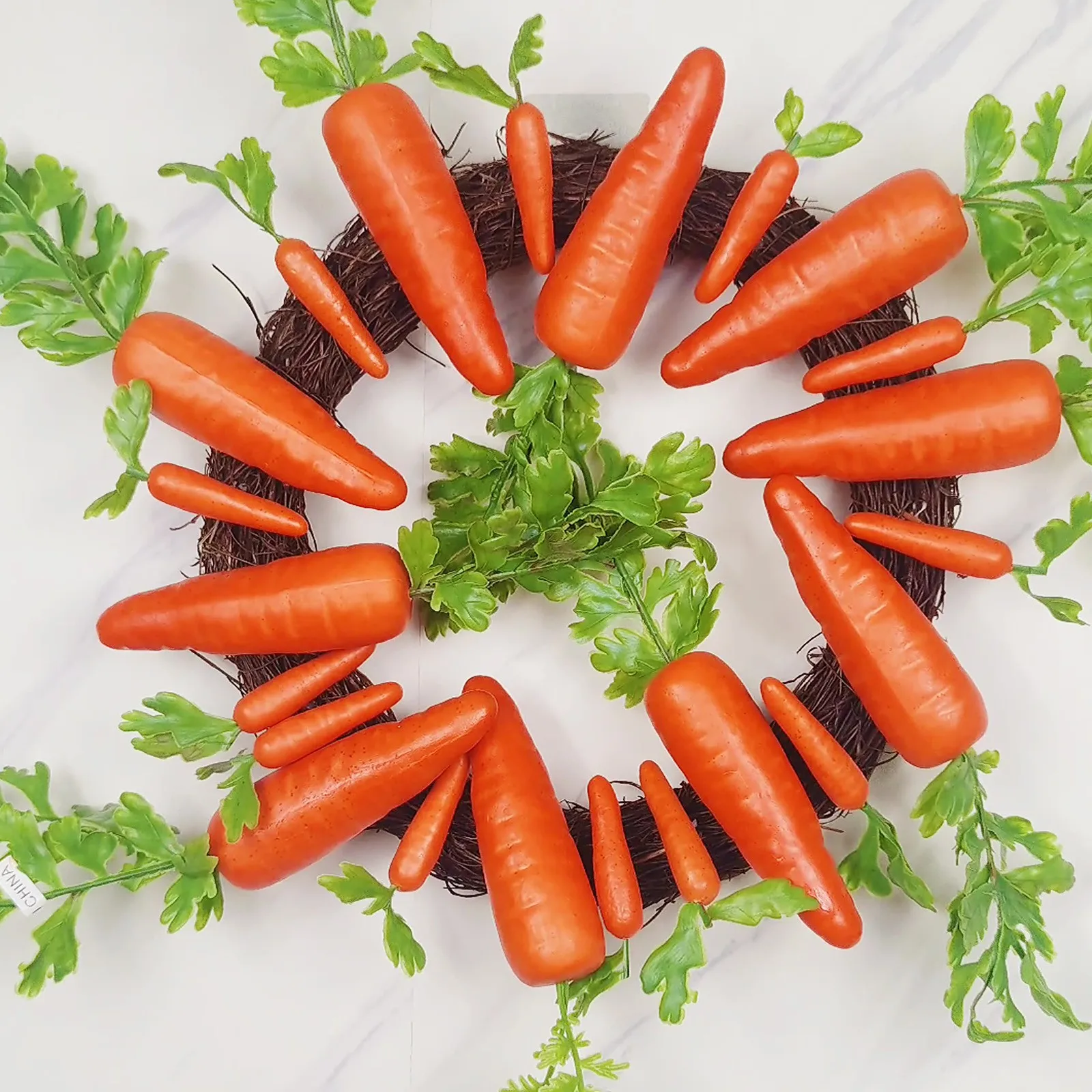 

Spring Easter Carrot Rattan Circle Wreath Artificial Handmade Home Store Shop Window Holiday Festival Décor Hanging Decoration