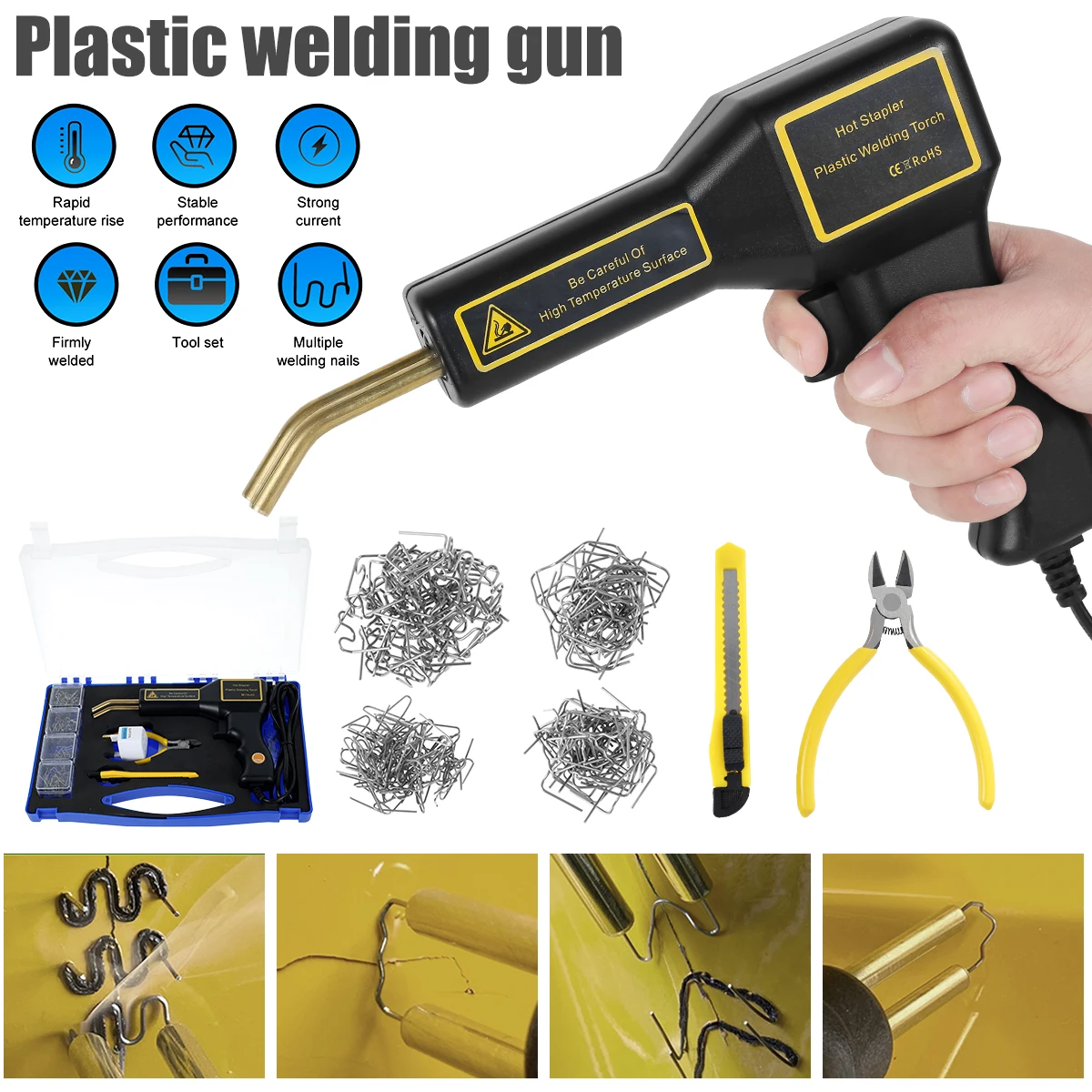 

203Pcs Car Bumper Repair Kit 60W Plastic Welding Machine Kit Durable Hot Stapler Plastic Repair Kit with 200 Stables Portable