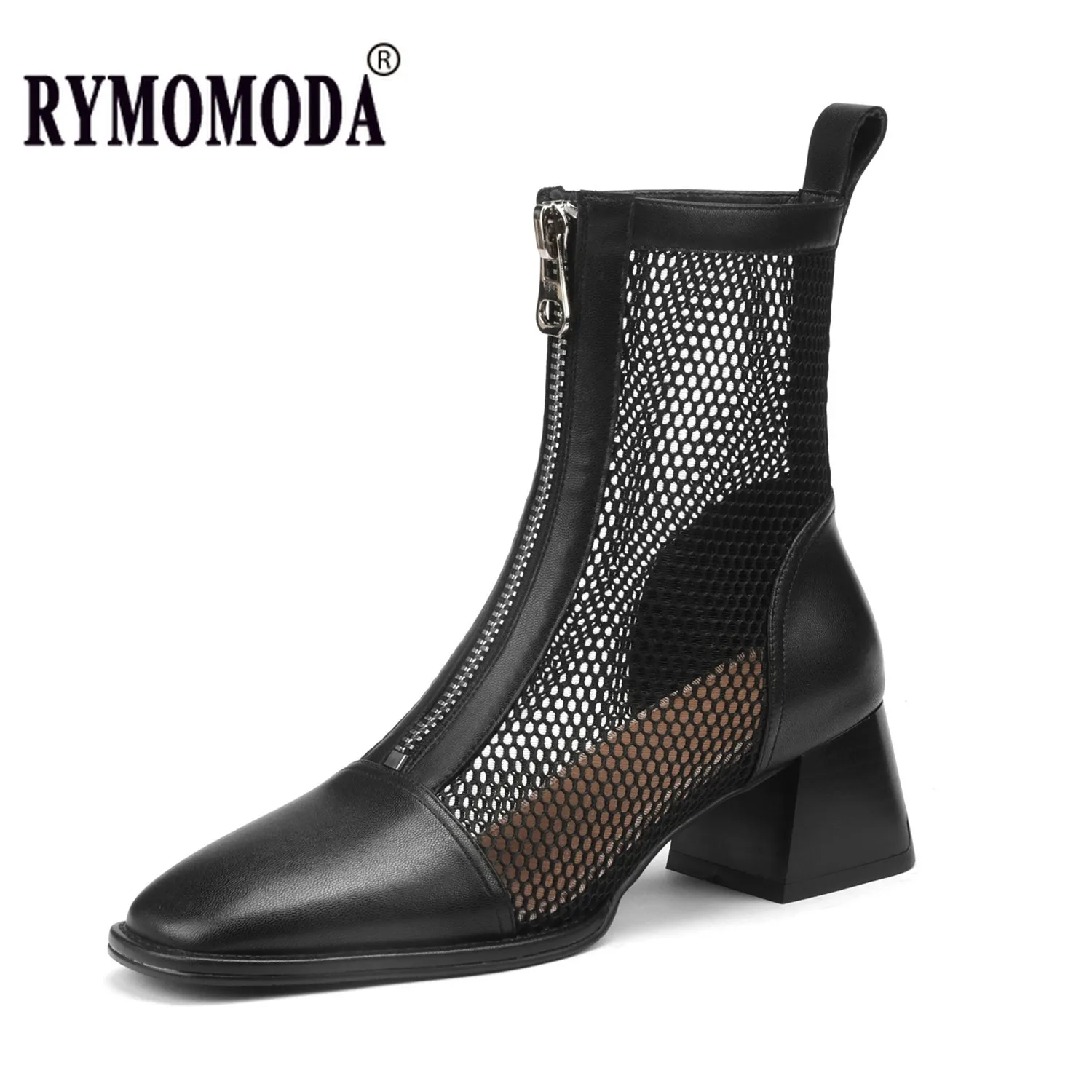 

Womens Mesh Booties 2022 New Fashion Split Sheepskin Summer Black ZIP Pigskin Insole Party Office Ankle Boots Shoe Big Size 42