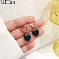 mihan 925 silver needle modern jewelry heart earrings popular design vintage black enamel drop earrings for women accessories