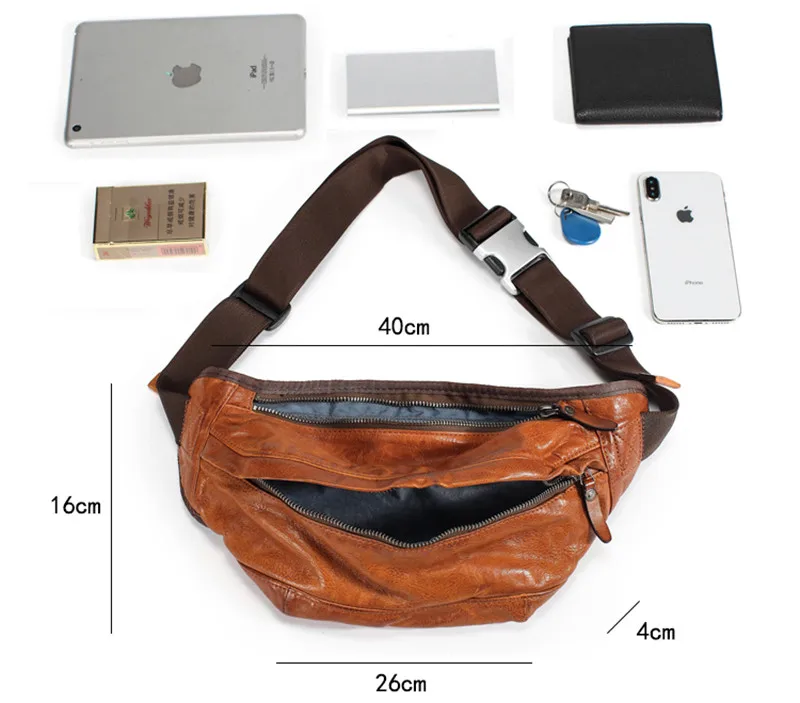 Personality trend high quality genuine leather men's chest bag vintage soft cowhide luxury teens waist pack small messenger bag