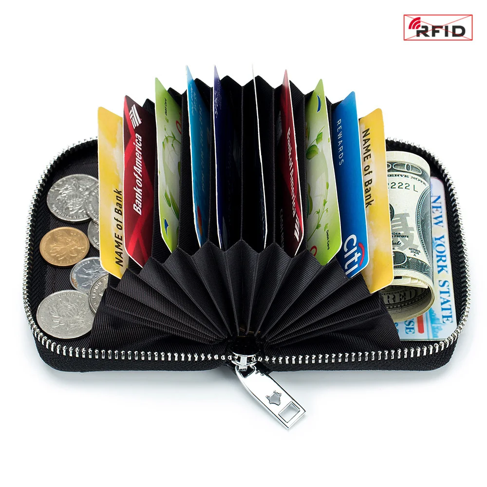 

Кошелек из натуральной кожи для мужчин и женщин, многопозиционная кредитница с RFID-защитой, на молнии, органный держатель для мелочи