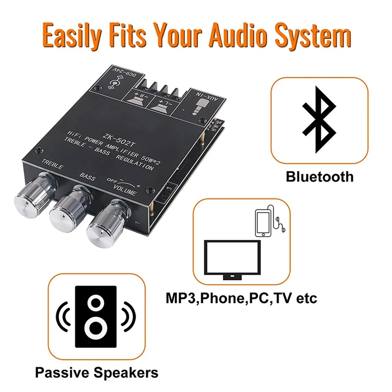Плата аудиоусилителя ZK-502T Bluetooth 5 0 50 Вт + 2 канала AUX BT модуль стереоусилителя DC12-24V