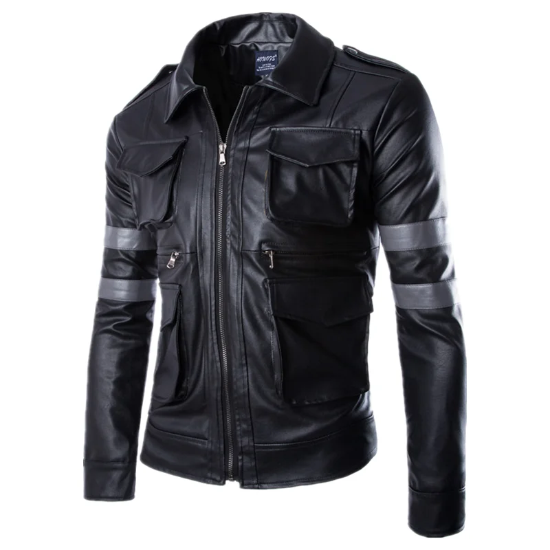 

2021 Spring Fashion Mens Cool bomber Jackets Men Jacket Collar Slim Fit Motorcycle Leather Jacket Coat Outwear Streetwear