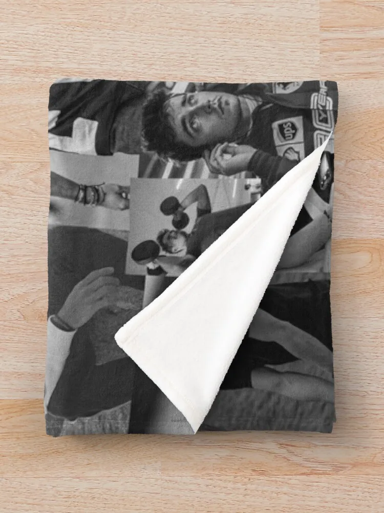 Черно-белое эстетическое одеяло с коллажем Charles Leclerc милые клетчатые зимние