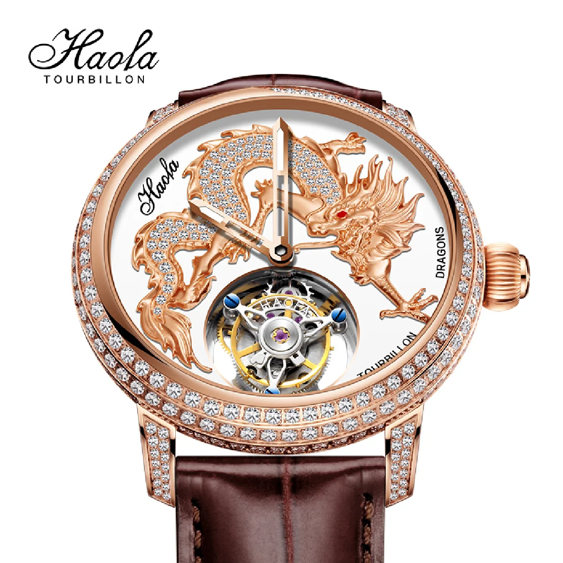 

Men's Haofa Luxury Skeleton Tourbillon Mechanical Dragon Wristwatches Manual Tourbillon Sapphire Watch For Men orologio uomo