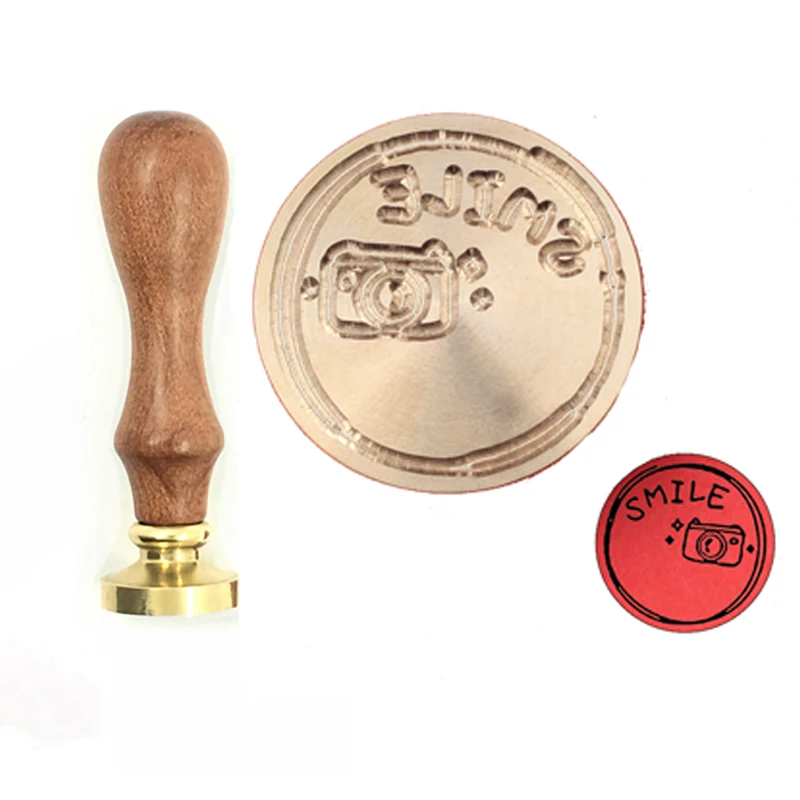 

Exquisite Paint Wax Stamp Ornament Classic smile wood handle,DIY Ancient Seal Retro Stamp,Personalized Stamp Wax Seal 1