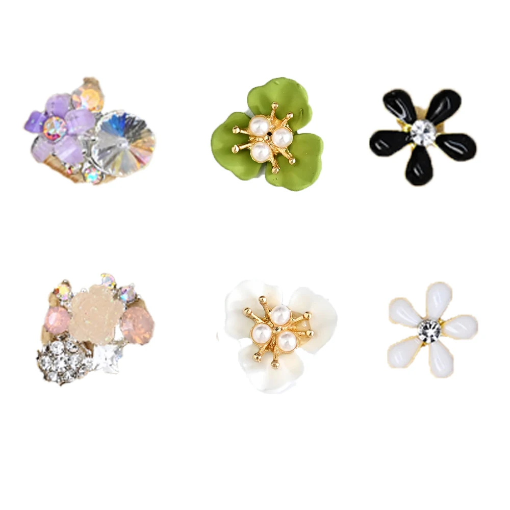 

Beautiful Crystal Flowers Rhinestone Dress Flower Decoration Three Petal Flower Pearl DIY Nail Art Accessories Flower Nail Charm