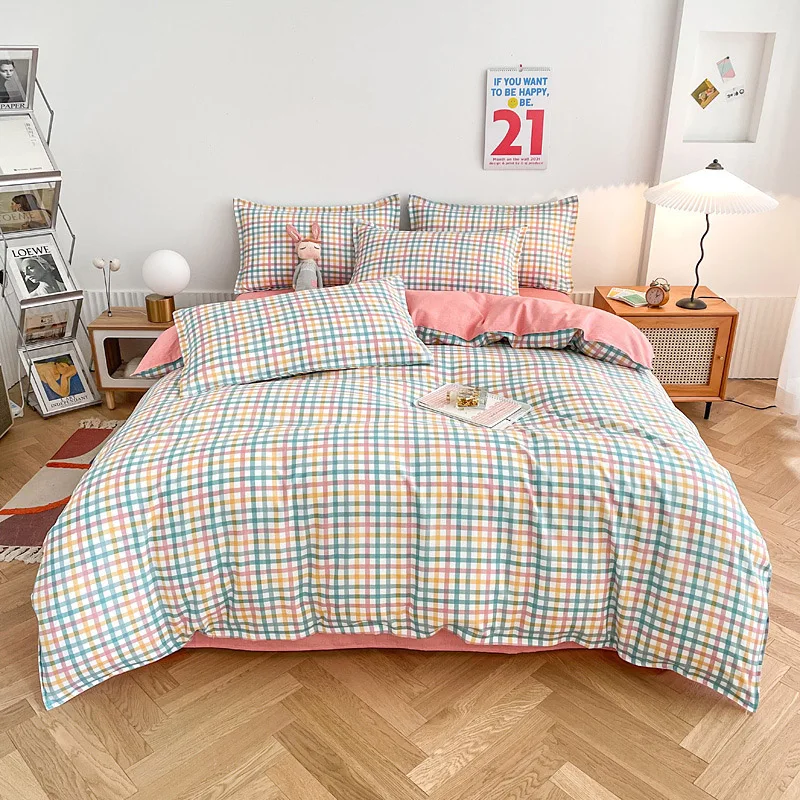 

Plaid Duvet Cover Set Thicken Printing Qulit Cover Bedding Set Single Twin Queen King Size Bed Sheet for Home No Filling 4-piece