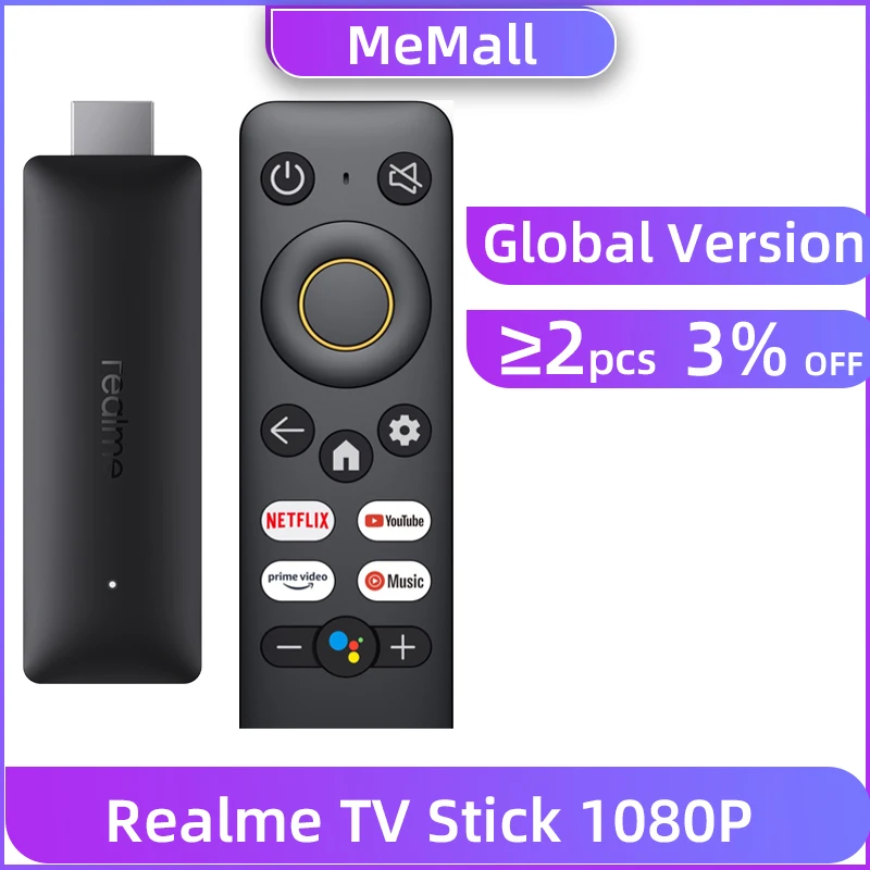 

ТВ-флешка realme, 1080P, 1 + 8 Гб, ARM Cortex A35, 4 ядра, Bluetooth 5,0, Android, Smart TV, Google Assistant