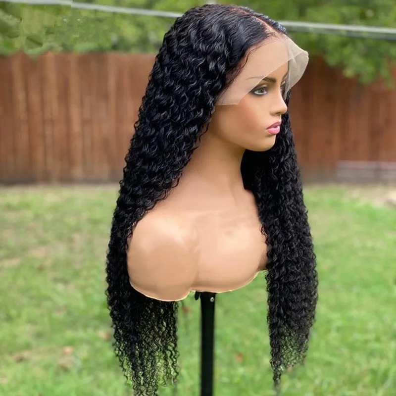 

26Inch 180%Density Brazilian Kinky Glueless Lace Front Wig With BabyHair Preplucked Heat Temperature Daily