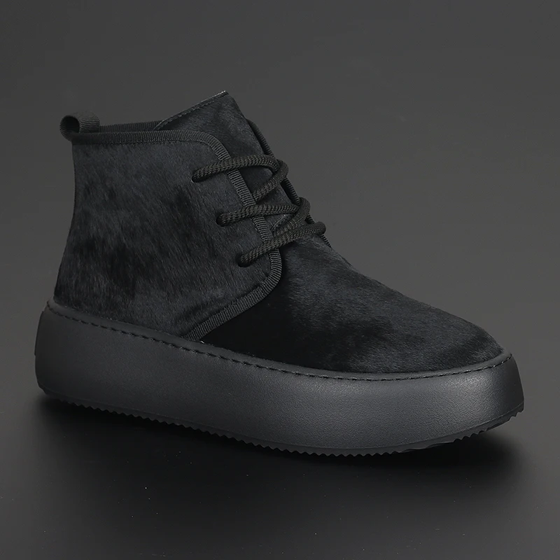 

Мужские ботинки на толстой подошве, натуральный мех лошади, повседневные короткие сапоги, подходят под все, высокие, в британском стиле