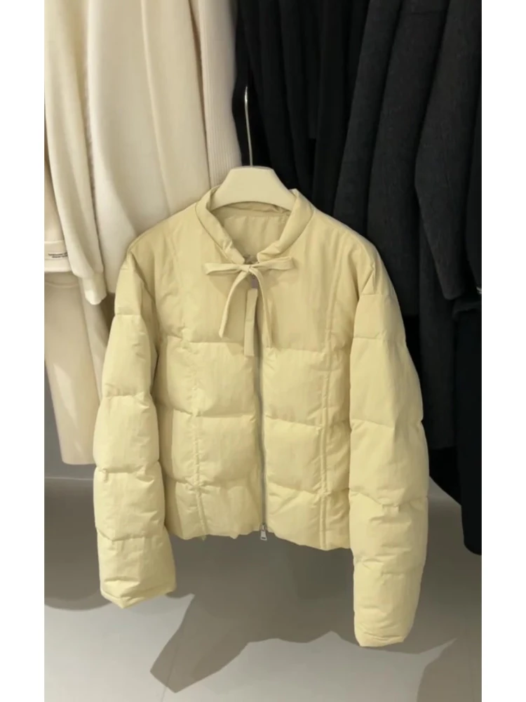 Хлопковая стеганая куртка цвета хаки с бантом на молнии Верхняя одежда Женская