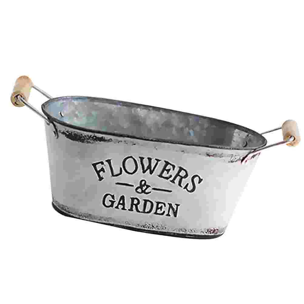 

Round Planter Rustic Jug Vase Metal Barrel Tin Flower Planter Planter Buckets Bamboo Home Container