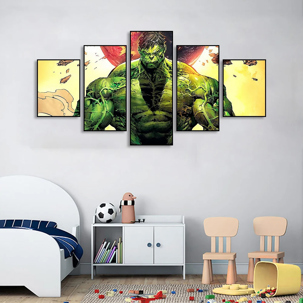 

Marvel Heroes Movie Poster Hulk Five-picture Combination Canvas Painting Kids Room Wall Art Decoration Mural for Home Decor Gift