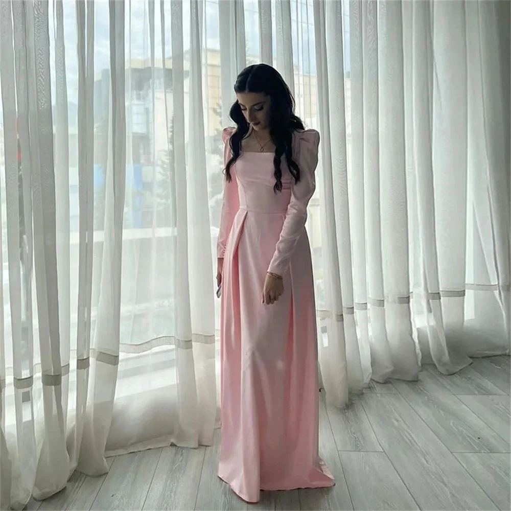 Розовое вечернее платье принцессы длиной до пола прямое с квадратным вырезом для