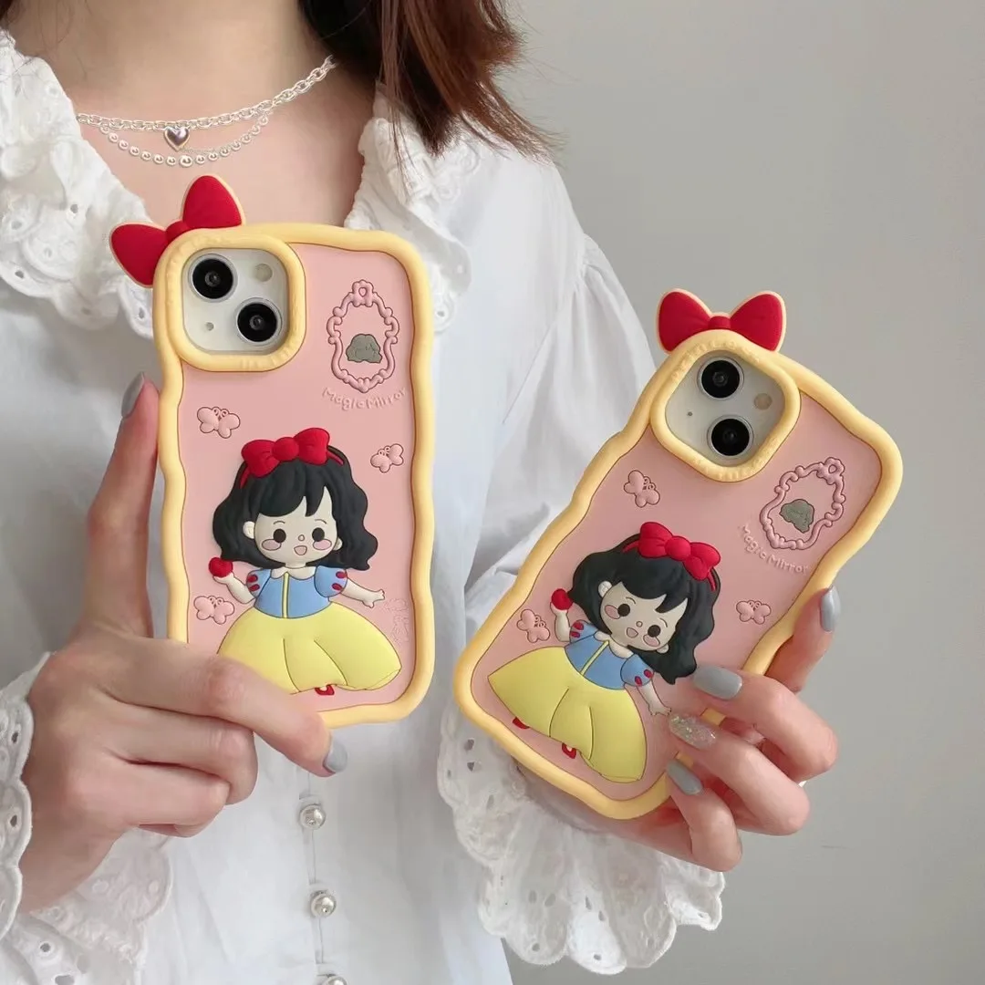 

3D Disney snow white pink cute Silicone Soft Shell cartoon Phone Cases For iPhone 14 13 12 11 Pro Max Back Cover