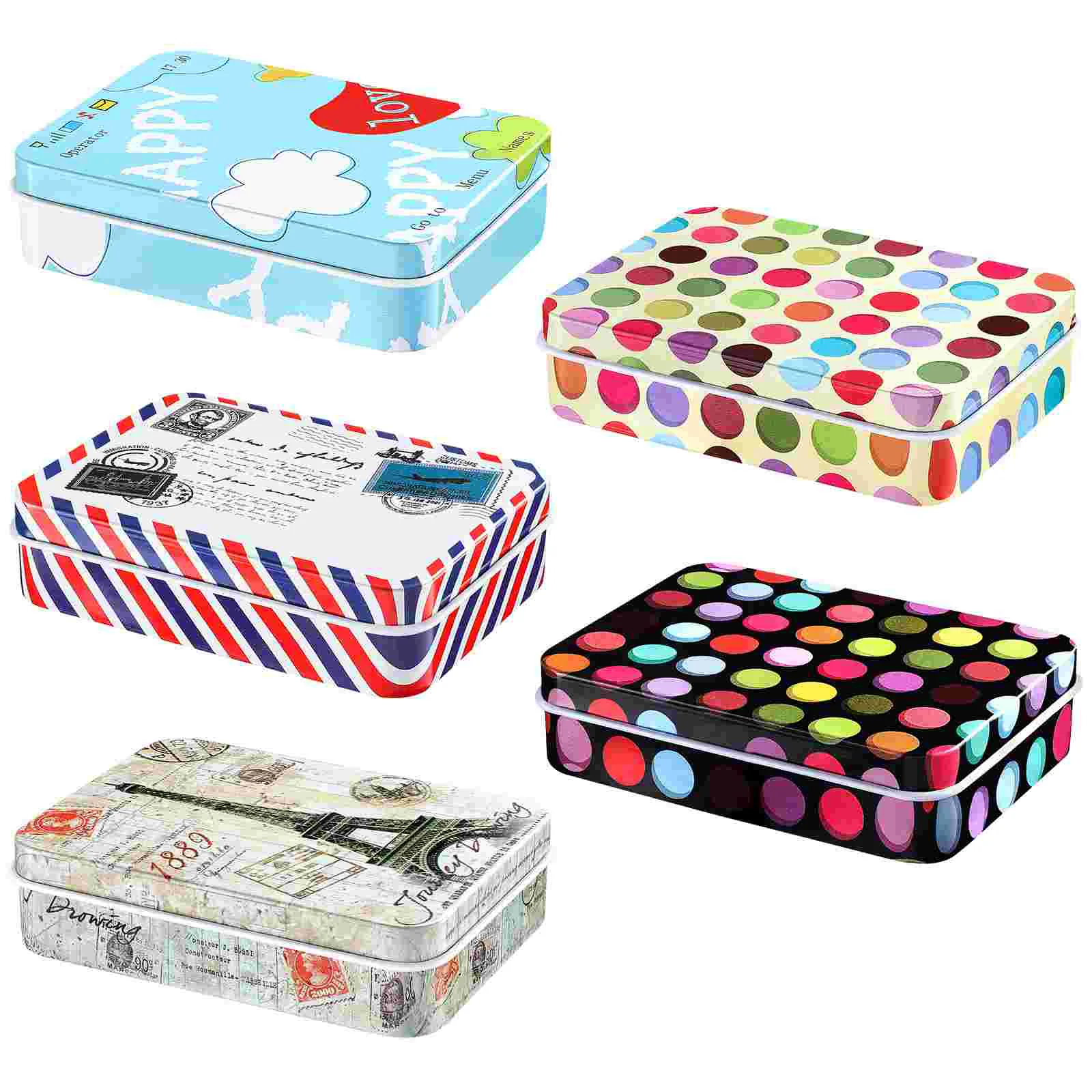 

5pcs Christmas Gift Tin Xmas Gift Box Packing Boxes Christmas Treat Boxes Tin Boxes with Hinged Lids Rectangular Storage Boxes