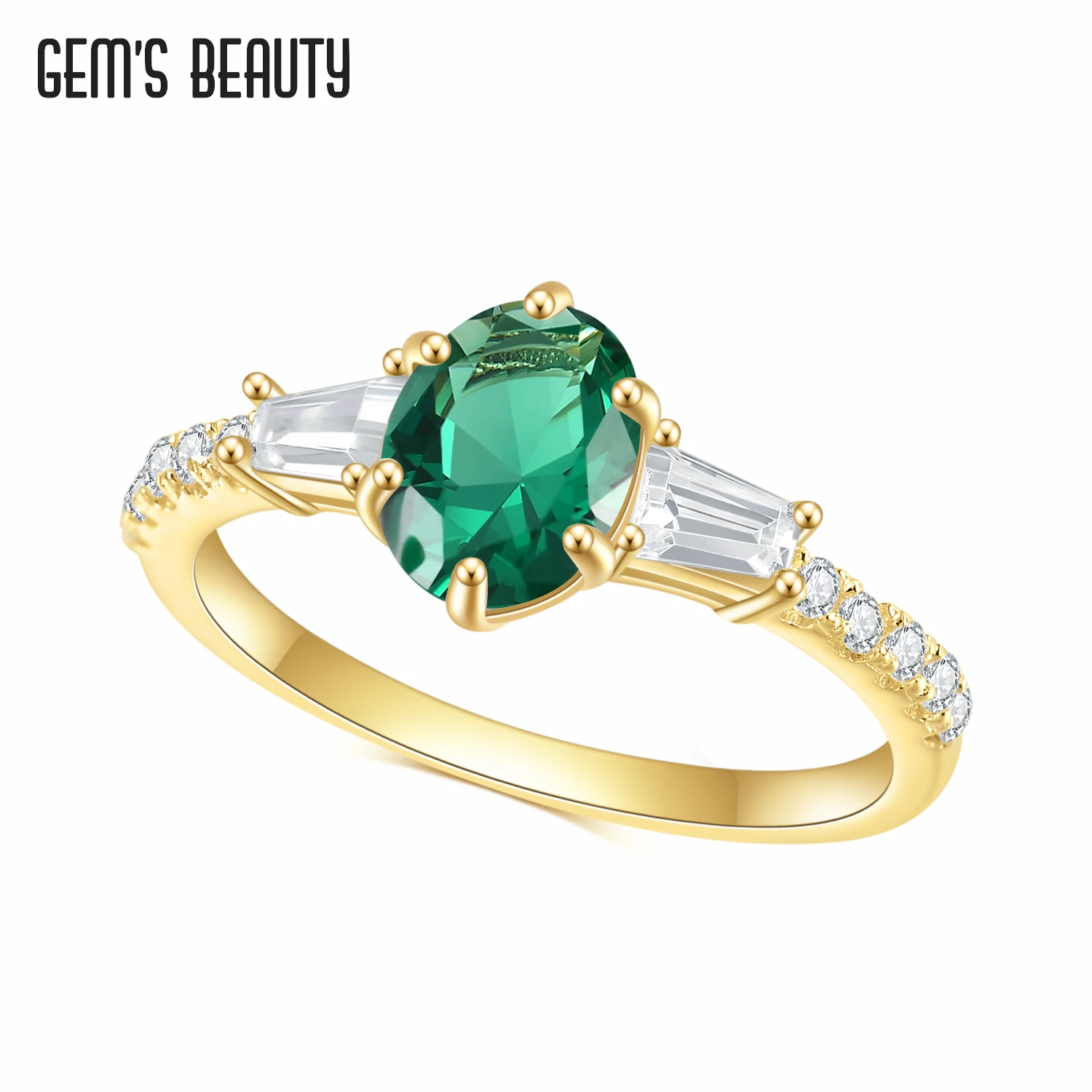 Gem's Beauty Gemstone Setting Lab Изумрудное кольцо 14K Gold Filled Real 925 Sterling Silver Luxury Fine Jewelry Gift for Women