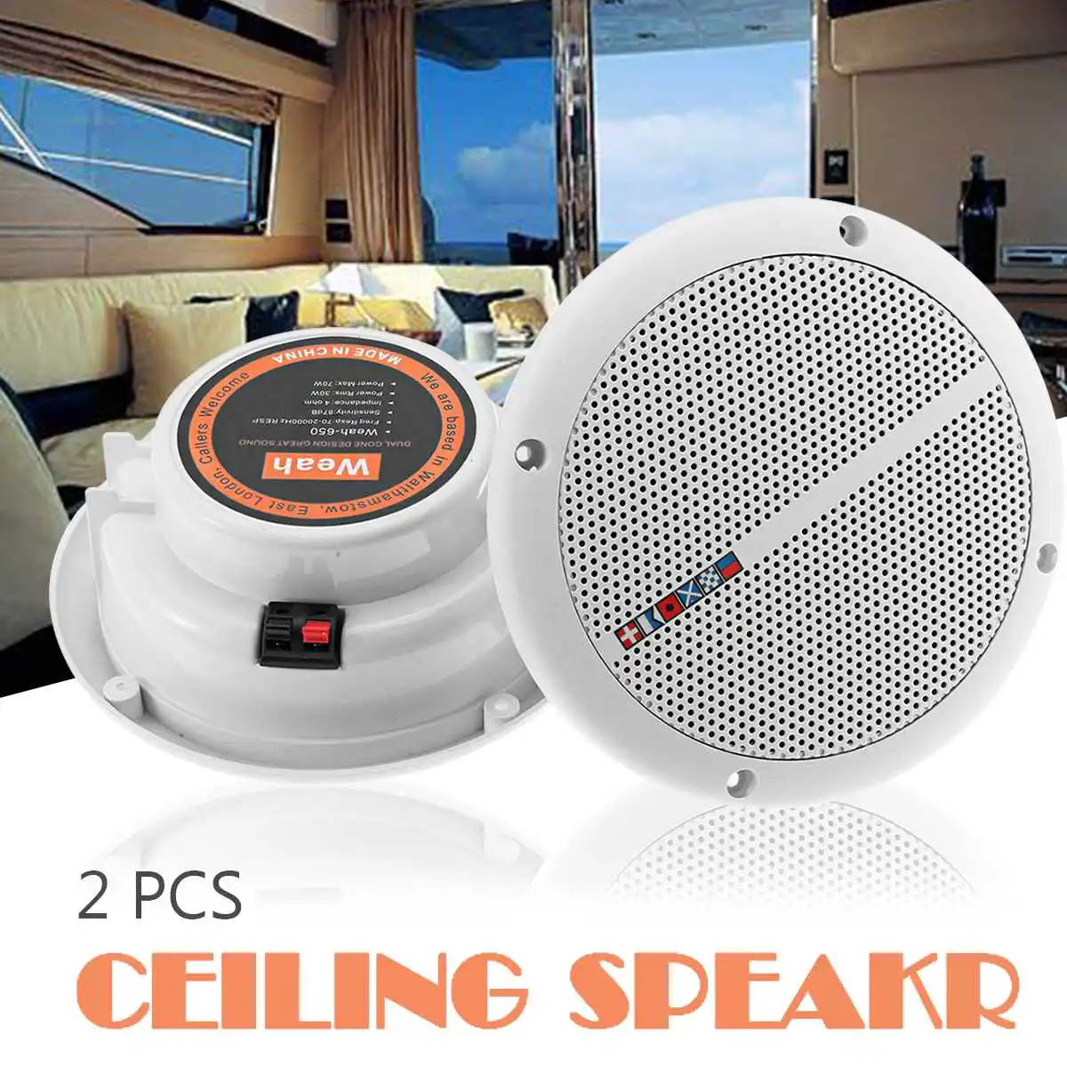 

New A Pair 7 Inch 2-Way Outdoor Waterproof Ceiling Speakers 60W Household Bathroom Car Boat Yacht Home Full Frequency Audio