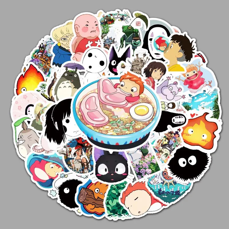

50Pcs Japanese Anime Stickers Ghibli Hayao Miyazaki Totoro Spirited Away Princess Mononoke KiKi Stationery car phone Sticker