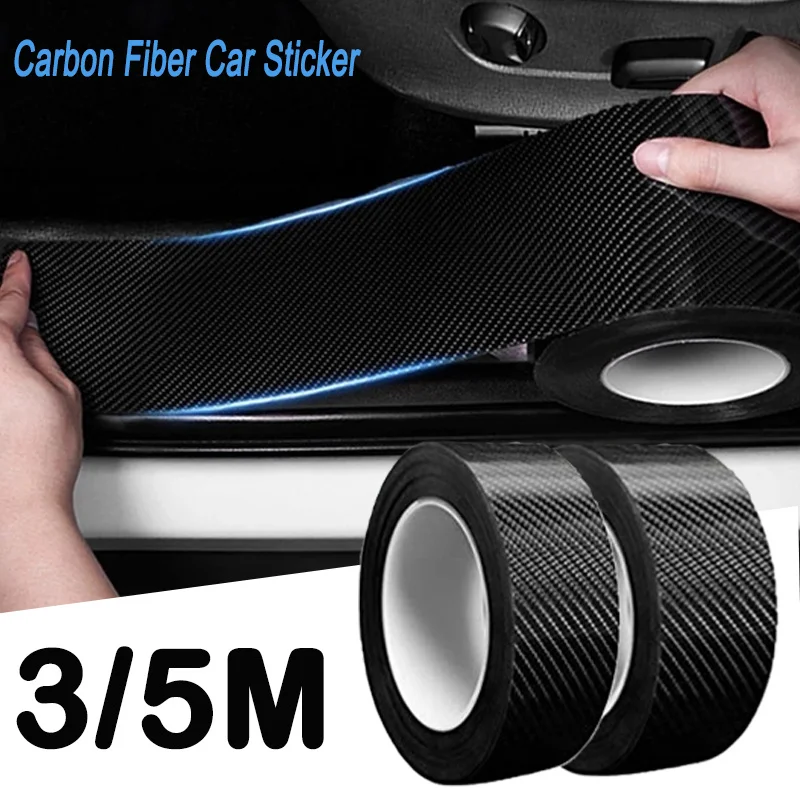 

3/5m Rolls Carbon Fiber Car Sticker Anto Door Trunk Protective Strip Auto Door Threshold Anti Scratch 3D Tape Waterproof Decal