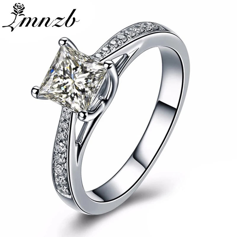 

LMNZB Princess Zircin Crystal Rings for Women Prevent Allergy Tibetan Silver Ring Engagement Wedding Band Fashion Jewelry