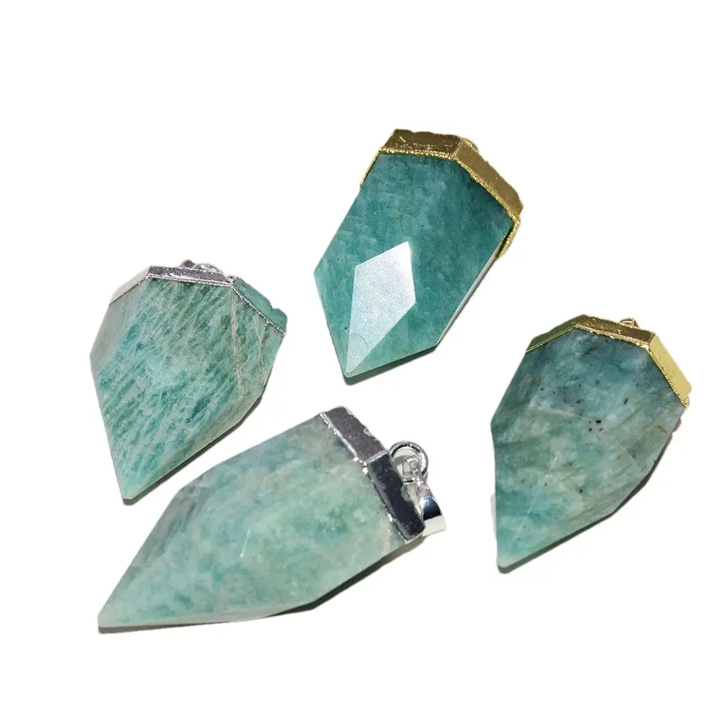 

2023 Blue Stone Crystal Bullet Necklace Pendant for Women Jewelry making Natural Big Amazonite Gem Gold Plating Cap Stripe 5pc