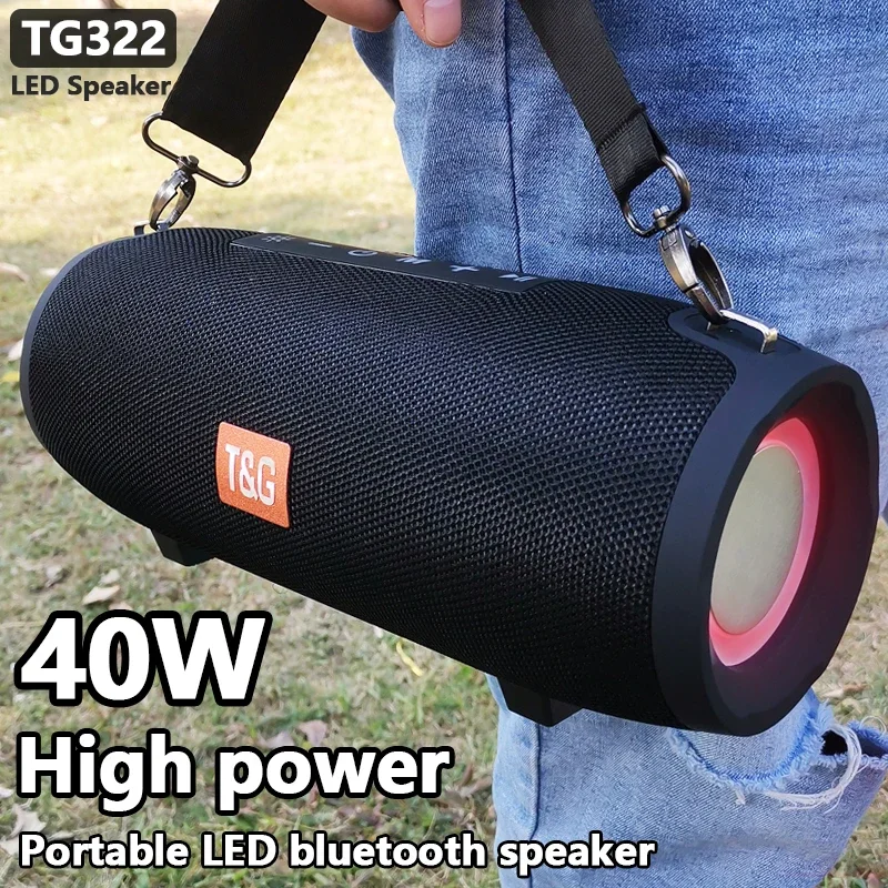 

40W Powerful Waterproof Bluetooth Speaker Portable Column Speakers Subwoofer Boom Box Music Center for PC Computer with FM Radio