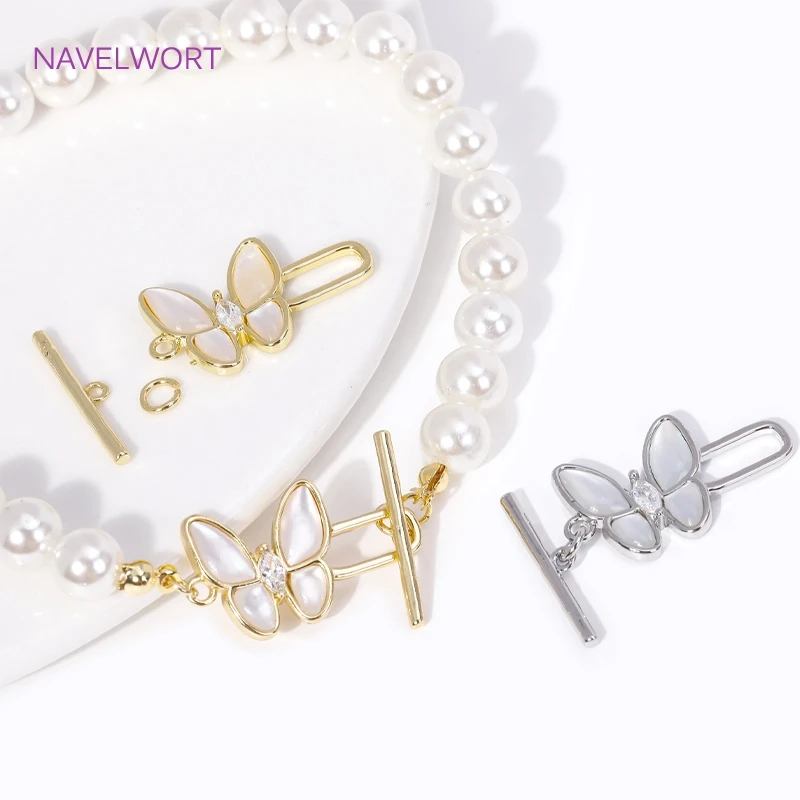 

Trendy 18K Gold Plated Butterfly Shape OT Toggle Clasps Hooks，Inlaid Zircon Connect Clasps For DIY Jewelry Making Supplies