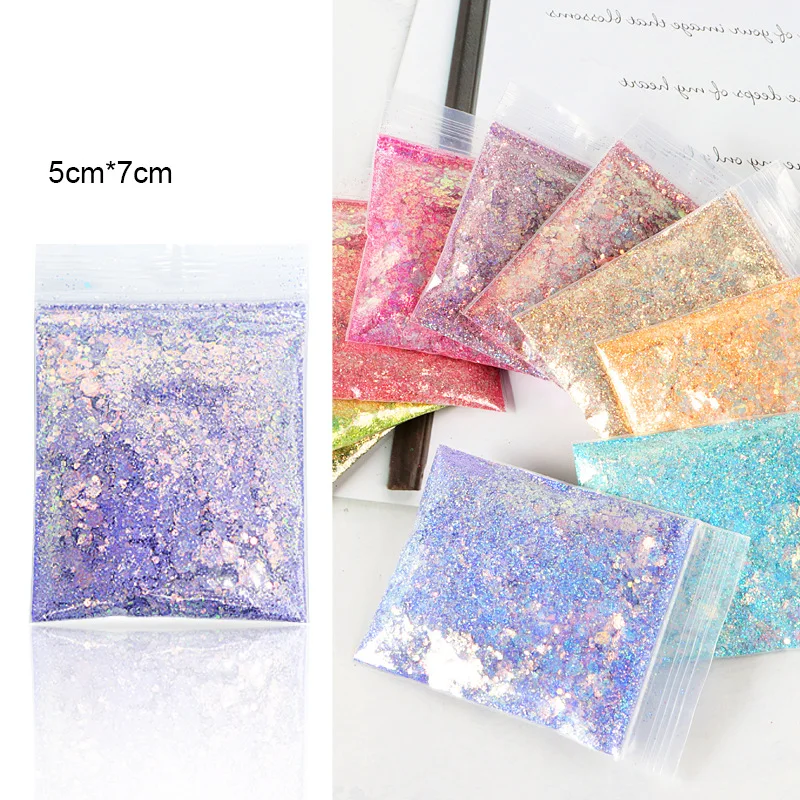 

10g Holographic Chameleon Nail Glitter Mixed Hexagon Sequins Make up Flakes Rainbow Pigment Chunky Irediscent Glitter Decoration