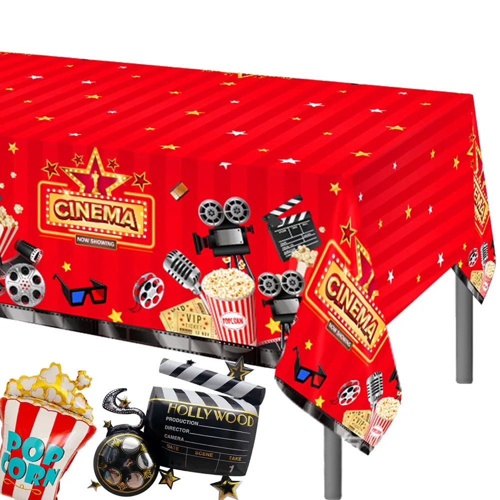 

Movie Night Tablecloth Waterproof Oil Proof Spill Proof Table Cloth Plastic Red Tablecloth Movie Theme Birthday Party Decoration