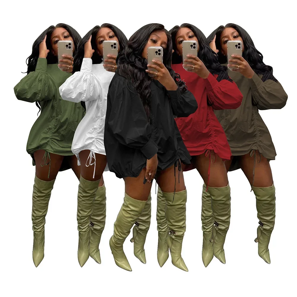 

2023 осеннее мини-платье, повседневное модное платье-рубашка, женская Свободная рубашка, плиссированные Женские повседневные платья с длинным рукавом, уличная одежда