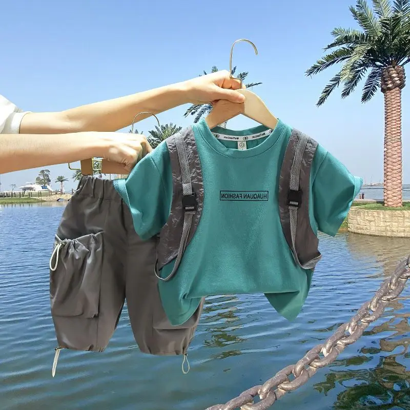 

Summer Boy Cotton Suit New Style Children's Korean Version Boy Overalls Casual Two-Piece Suit Suitable For 2-10 Years