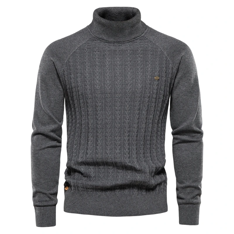 Autumn and Winter New Men's High Neck Pullover Sweater Solid Color Casual Slim Fit Basic Business Fashion Casual Knitwear Top