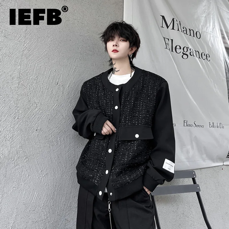 

IEFB Slim Male Suit Coat Fashion Collarless Spliced Casual Blazers Korean Style High Grade Knit Jackets Trend Outerwear 9C2026