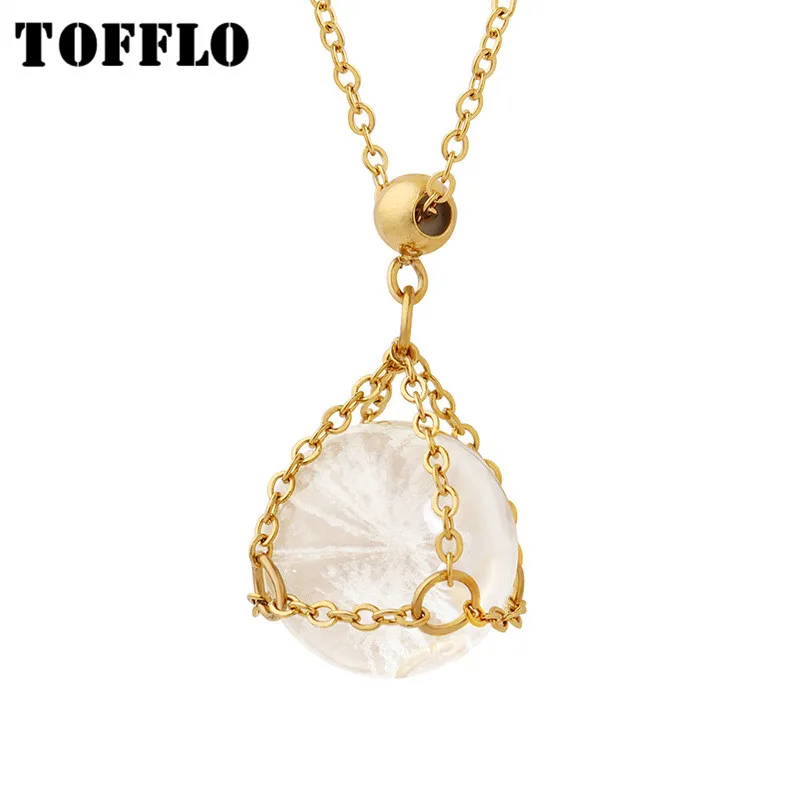 

TOFFLO Stainless Steel Jewelry Transparent Glass Ball Chain Pendant Female Fashion Clavicle Chain BSP1187