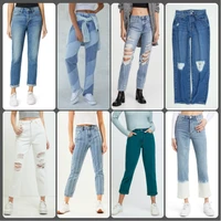 europe and the united states 2022 new womens jeans washed retro slim high waist fashion ripped straight pants