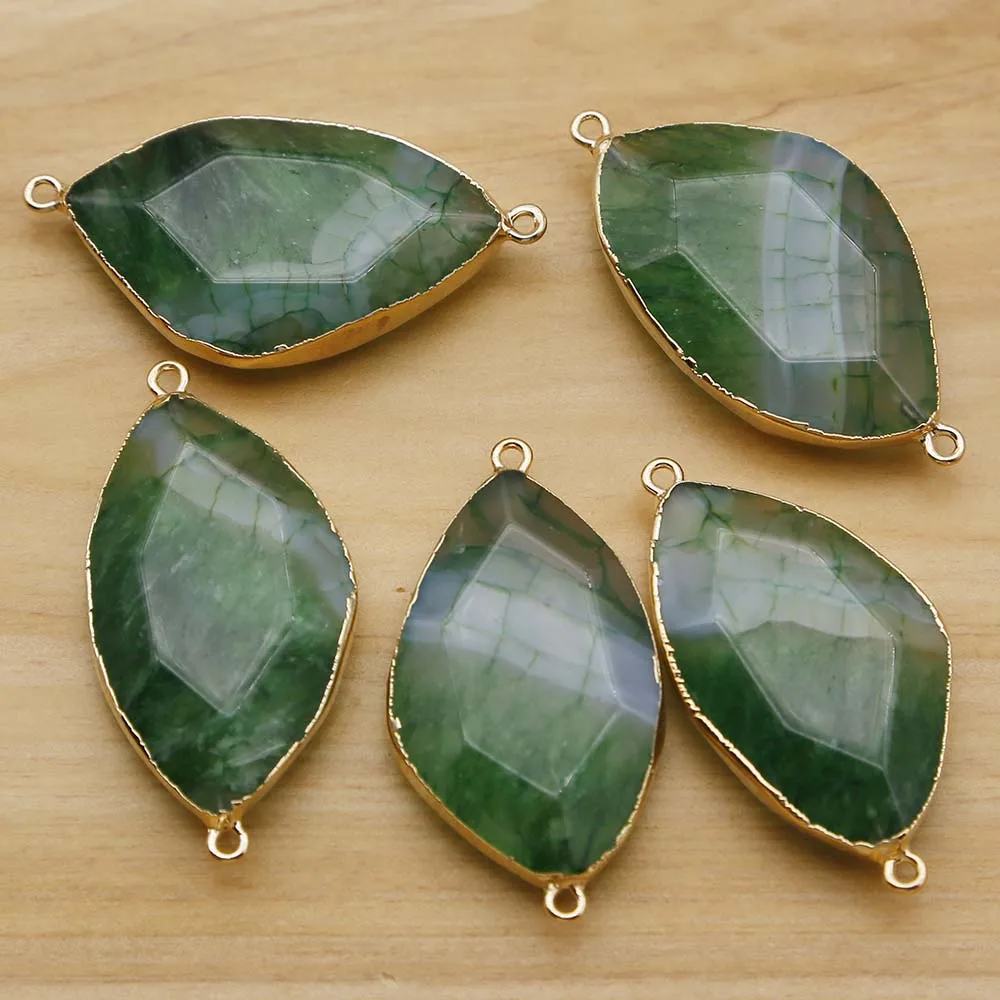 

Natural Semi Precious Stone Irregular Green Agate Gold Edged Connector Necklace Pendant Charm Jewelry Accessories Wholesale 6Pcs