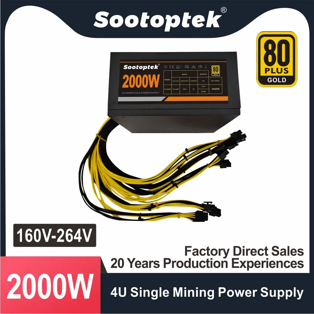 Блок питания 4U Single Mining 2000 Вт для майнинга, поддержка 6 графических карт для мощности биткоина, 10*6 контактных портов