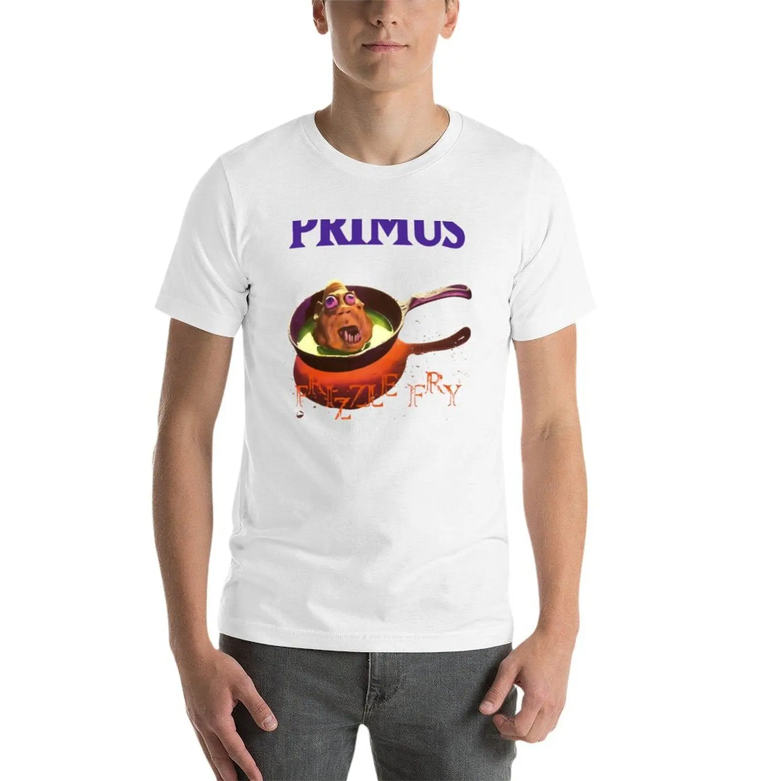 Фото Футболка primus frizzle fry, футболки для мужчин, белая мужская футболка, футболка из плотного хлопка №4