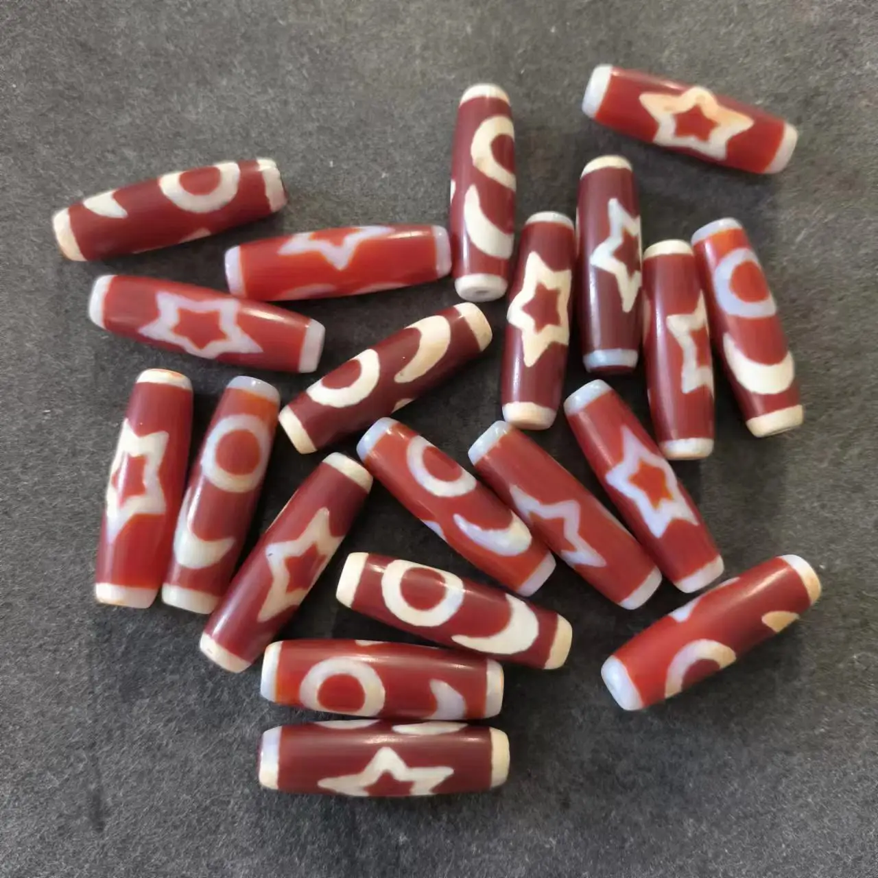 1pcs/lot Natural God of Fortune Carnelian Old Agate Dzi Beads star and moon pattern at a glance white porcelain strong energy