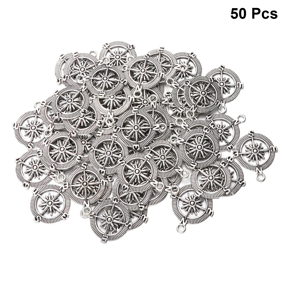 

50 Pcs Silver Bangles Alloy Pendant Charm Polished Necklace DIY Compass Shaped Charms Women's