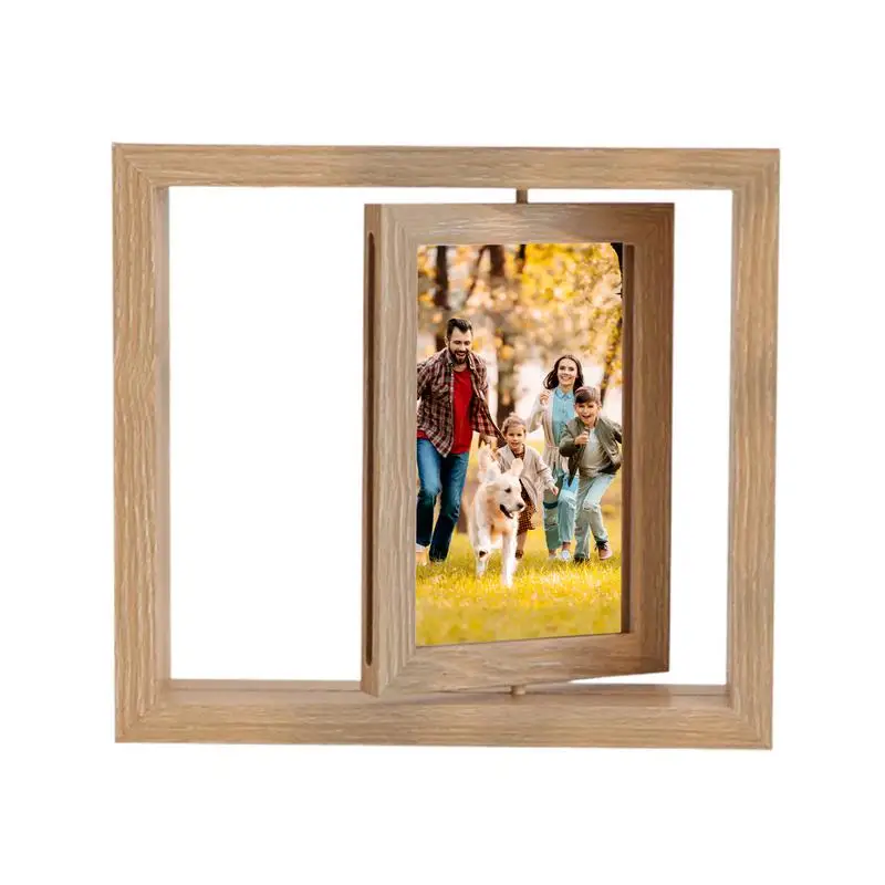 

Wooden Rotatable Picture Frames Double-Sided Glass Photos Rack Gifts For Mom 2 Photos Standing Frame With Glass Window For Table
