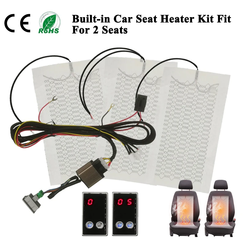 

New Built-in Car Seat Heater Kit Fit 2 Seats 12V 27W Heating Pads Square Digital Display Dual Control Switch For Auto Seats
