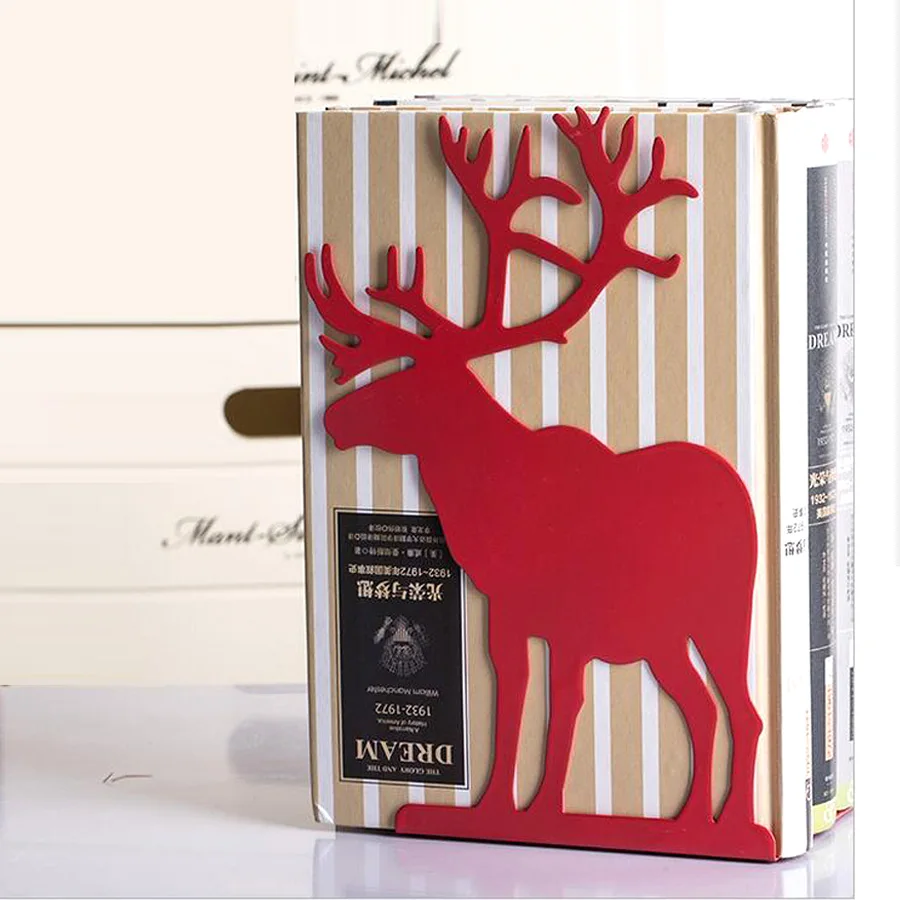 2 Pcs/set creative deer book holder Cartoon Elk metal bookends Desktop holder stand book organizer stationery office accessories