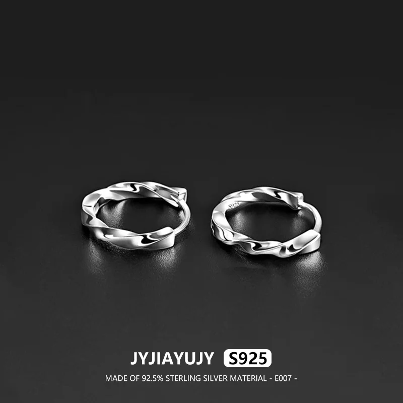 

JYJIAYUJY 100% Sterling Silver S925 Hoop Earrings 16mm Twist Line Shape Fashion Trendy Hypoallergenic Women Jewelry Gift E007