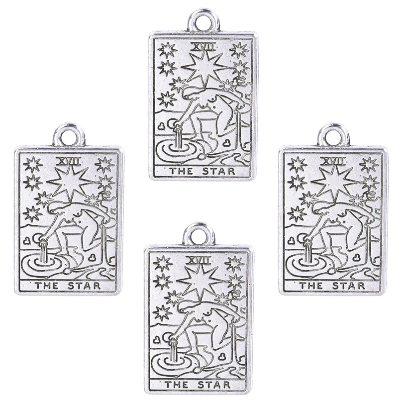 5pcs/Lot Antique Silver Color Tarot Sun Lovers Wheel of Fortune Stars World Moon Charms Alloy Pendant Pendant For Jewelry Making