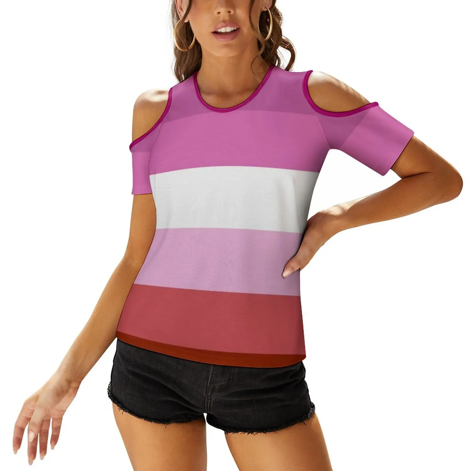 Женская футболка с коротким рукавом открытыми плечами